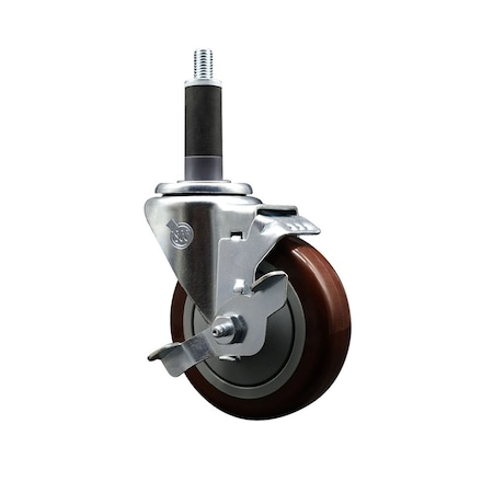Service Caster 4'' Maroon Poly Swivel 1'' Expanding Stem Caster with Brake SCC-EX20S414-PPUB-MRN-TLB-1
